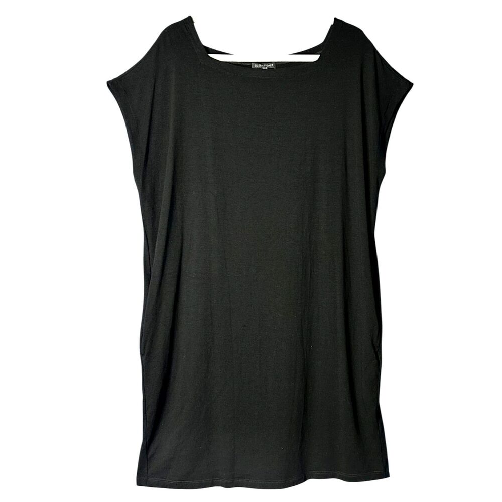 Eileen Fisher Womens Black Shift Dress Sz L Minimalist LBD Chic Capsule Everyday